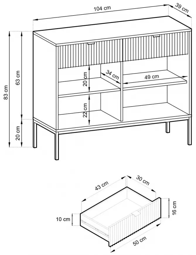 Komoda Nova 104 cm so zásuvkami biela/čierna