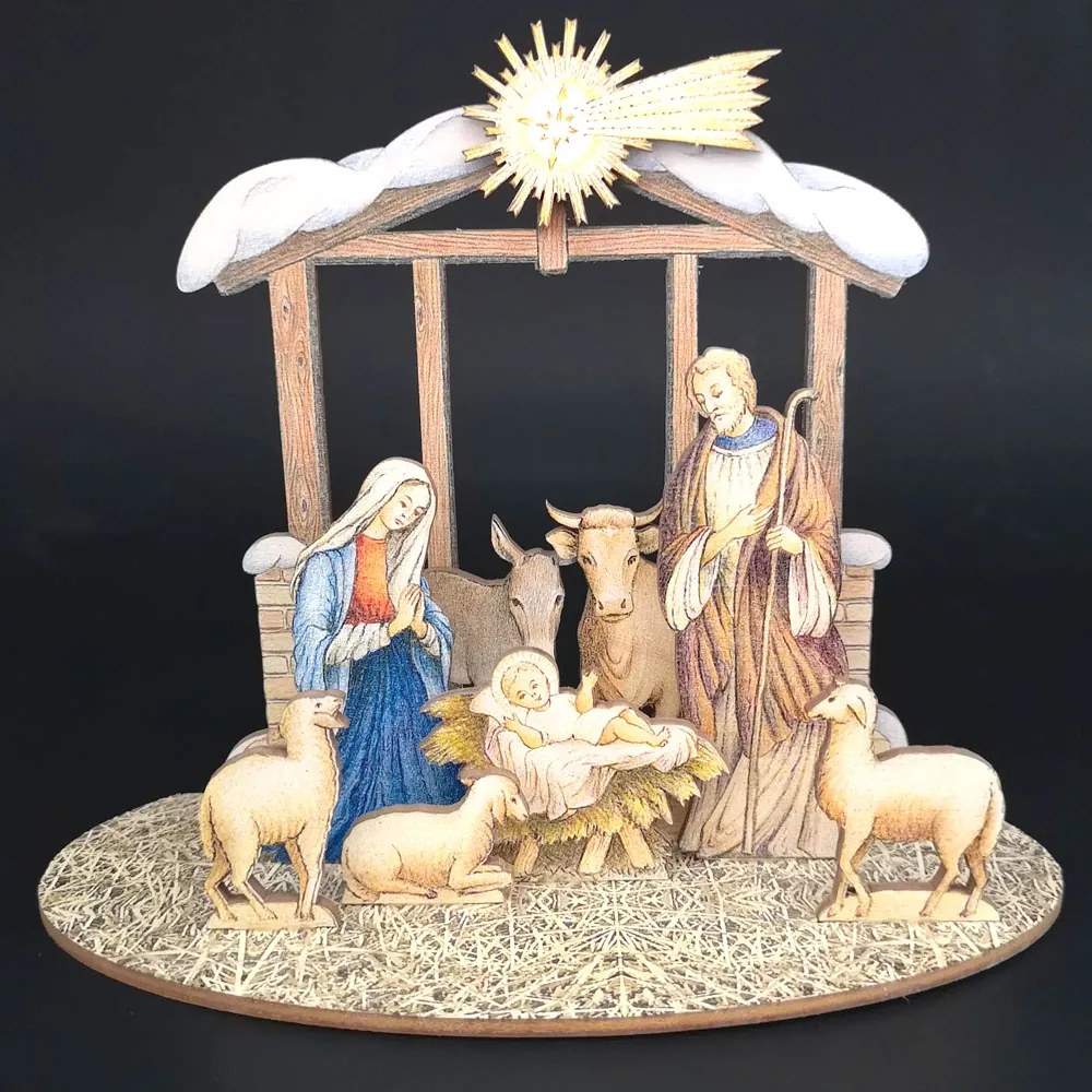 AMADEA Drevený skladací betlehem 3D 20 cm