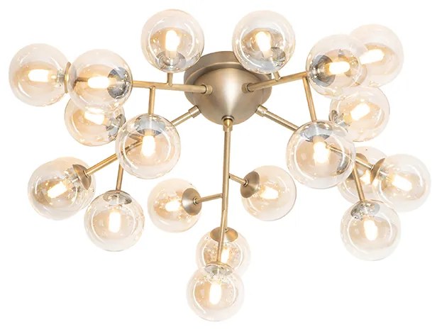 Stropné svietidlo v štýle Art Deco bronzové s jantárovým sklom 20-žiarovkové - Bianca