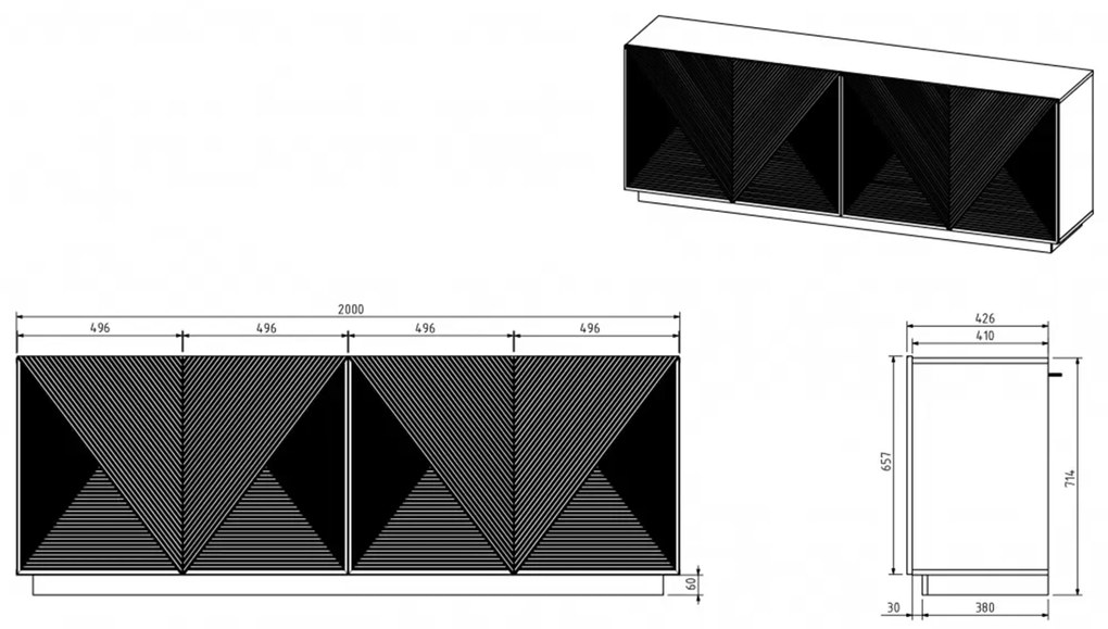 Komoda Asha 200 cm na sokli - biely mat