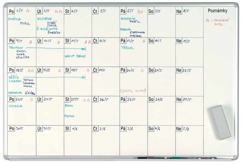 Mesačná plánovacia tabuľa ekoTAB, 1000 x 700 mm, lakovaná