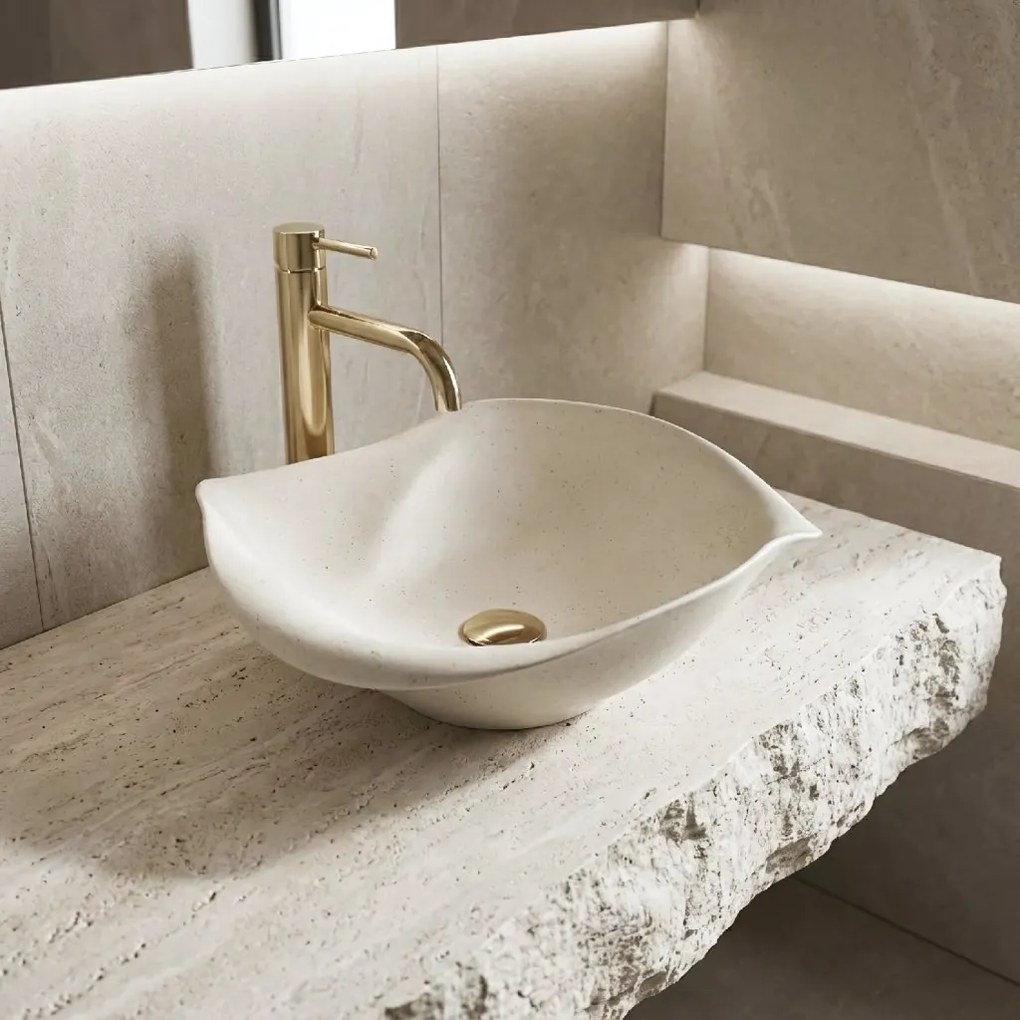 Rea ART, keramické umývadlo na dosku 390x390x160 mm, ručná výroba, model HM-35B, imitácia kemeňa-béžová, REA-U1959