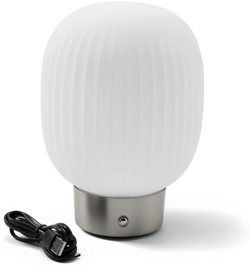 Stolová LED lampa s akumulátorom so skleneným tienidlom