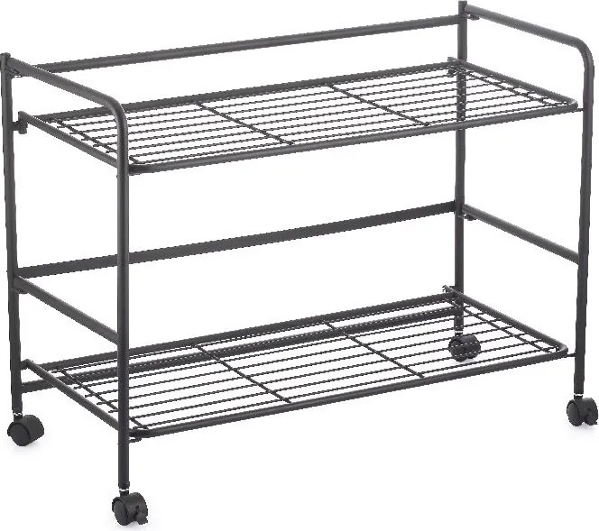 CONFORTIME 2. akosť - Pojazdný regál, skladacia polica 2 poschodová XXL - 67 x 30 x 45 cm, čierna