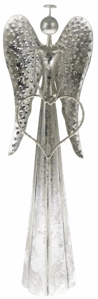 Kovový anjel so svietiacim srdcom, 45 cm, LEDosvetlenie