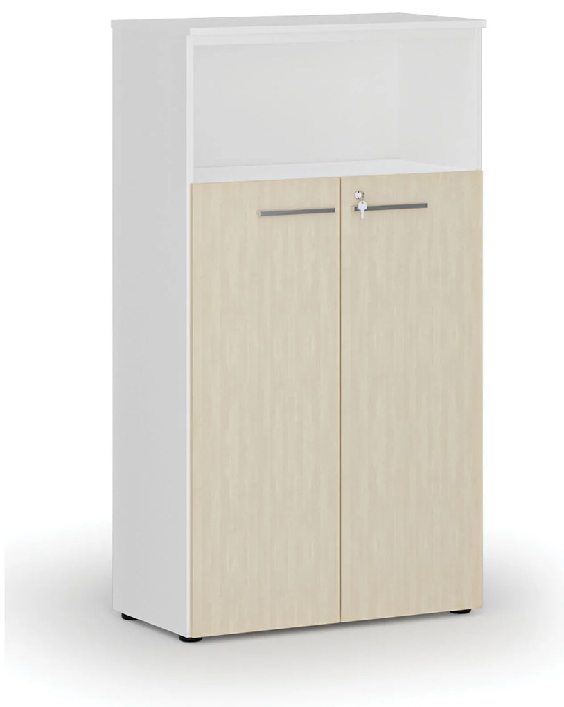 Kombinovaná kancelárska skriňa PRIMO WHITE, dvere na 3 poschodia, 800 x 420 x 1434 mm, biela/breza