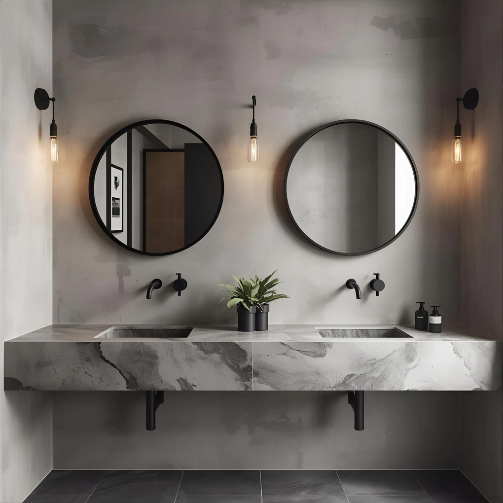 Erga Round, okrúhle zrkadlo 120cm, čierny rám, ERG-V01-ROUND-1212-BK