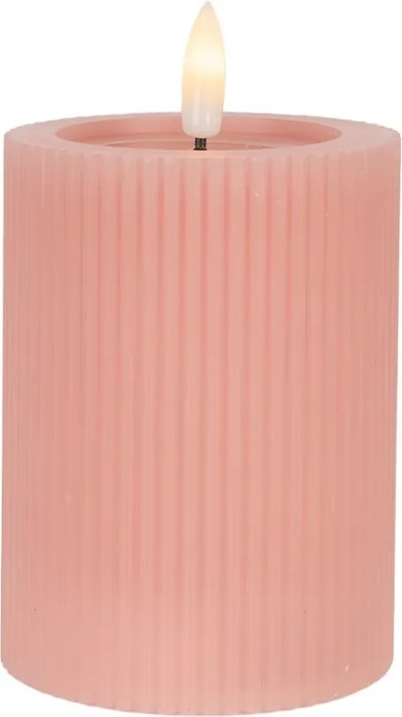 Ružová valcová sviečka s vrúbkovaním Led Candle - Ø 8*13 cm / 2*AA
