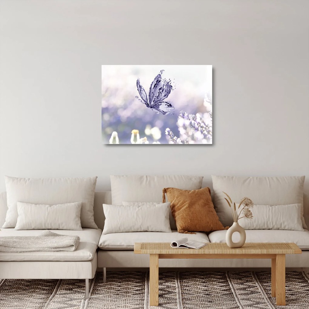 Sklenený obraz - Motýľ a levanduľa (70x50 cm)