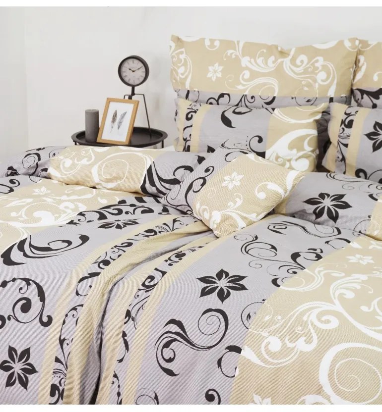 Obliečky krepové Lilien sivo-béžové EMI, Štandardný set jednolôžko obsahuje 1x 140x200 + 1x 70x90