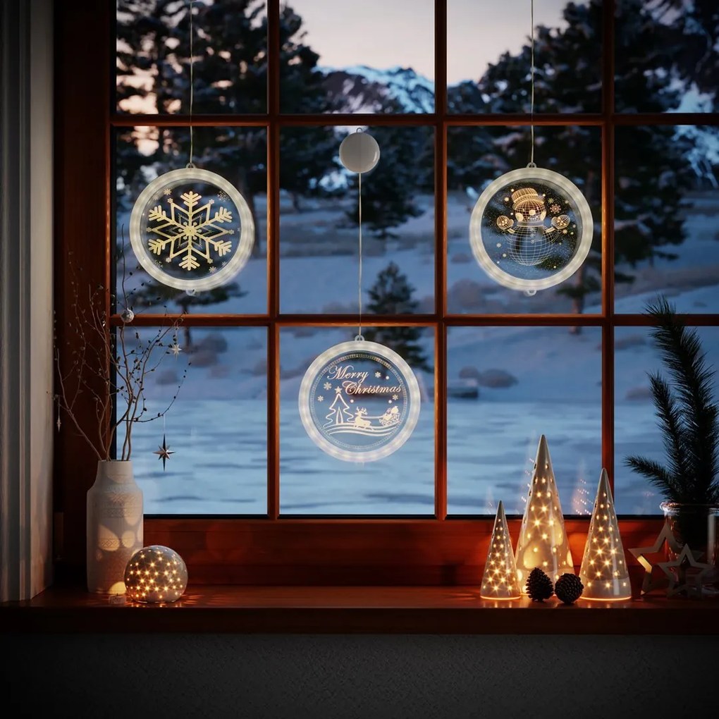 LED svetelná ozdoba na okno SNOWBALL kruhová biela