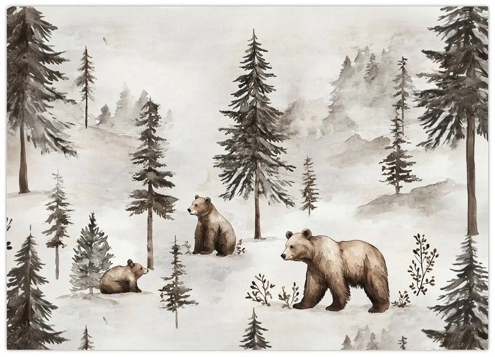 Obraz - Les s medveďmi (70x50 cm)