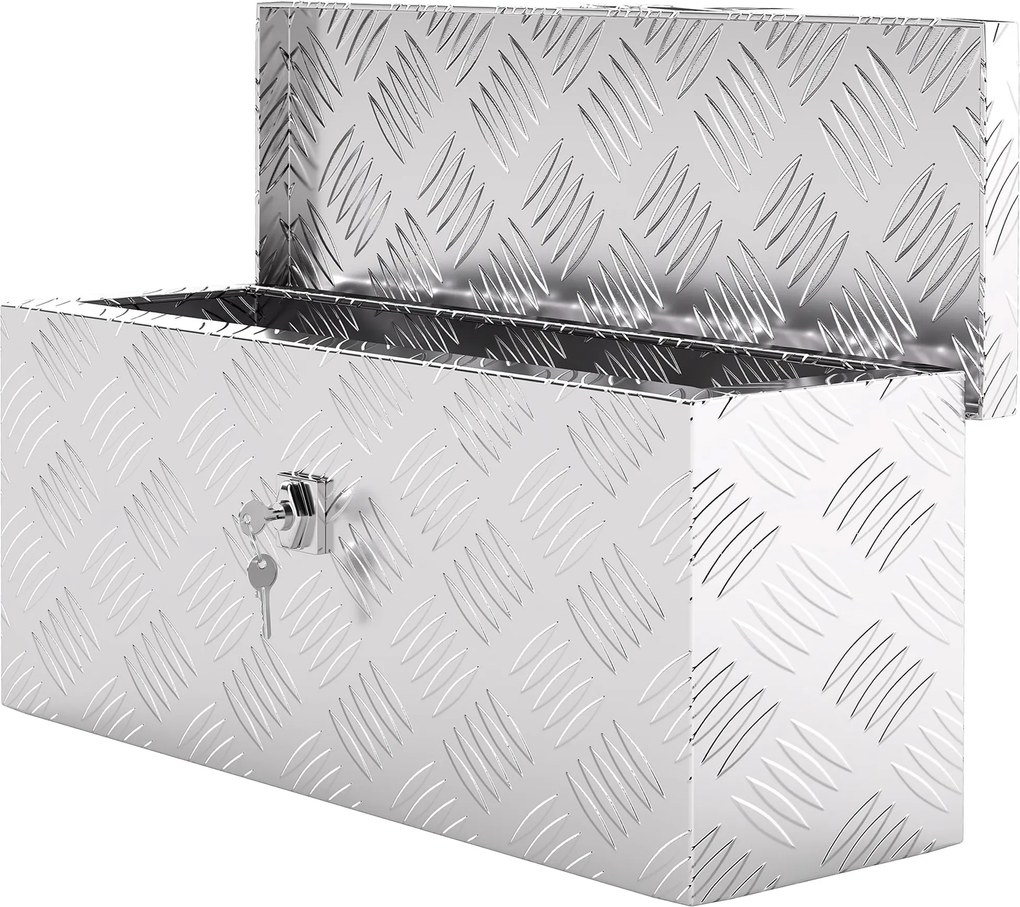 HOMCOM Úložná Krabica - Hliníkový Nástrojový Box - Hliníková Prípada s Kľúčovým Zámkom 50L x 15.5W x 20.5H cm - Strieborná | Aosom