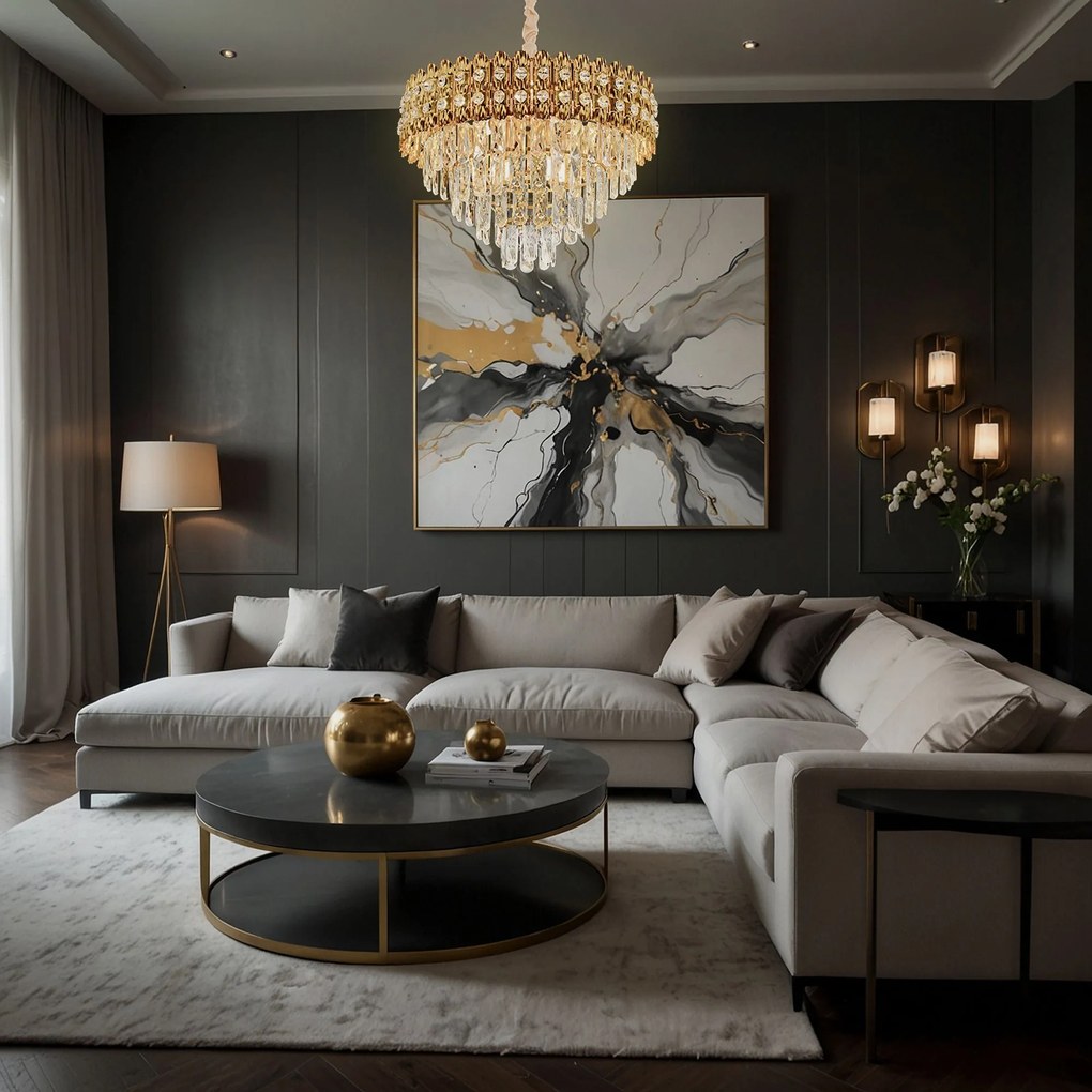 Toolight Toolight, krištáľové závesné svietidlo 60cm, 8xE14, G058-CP, zlatá, OSW-08992