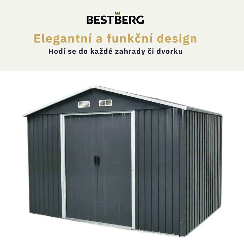 Záhradný domček BestBerg ZDB-7A / 7,2 m² / 301 x 238 x 214 cm / šedá