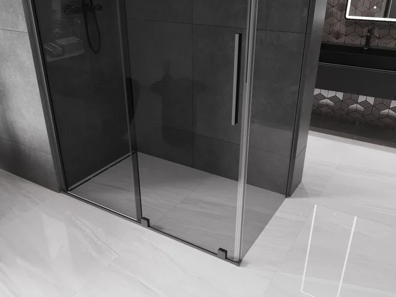 Mexen Velar, sprchový kút s posuvnými dverami 160 x 100 cm, 8mm šedé sklo, brúsený grafit, 871-160-100-41-95
