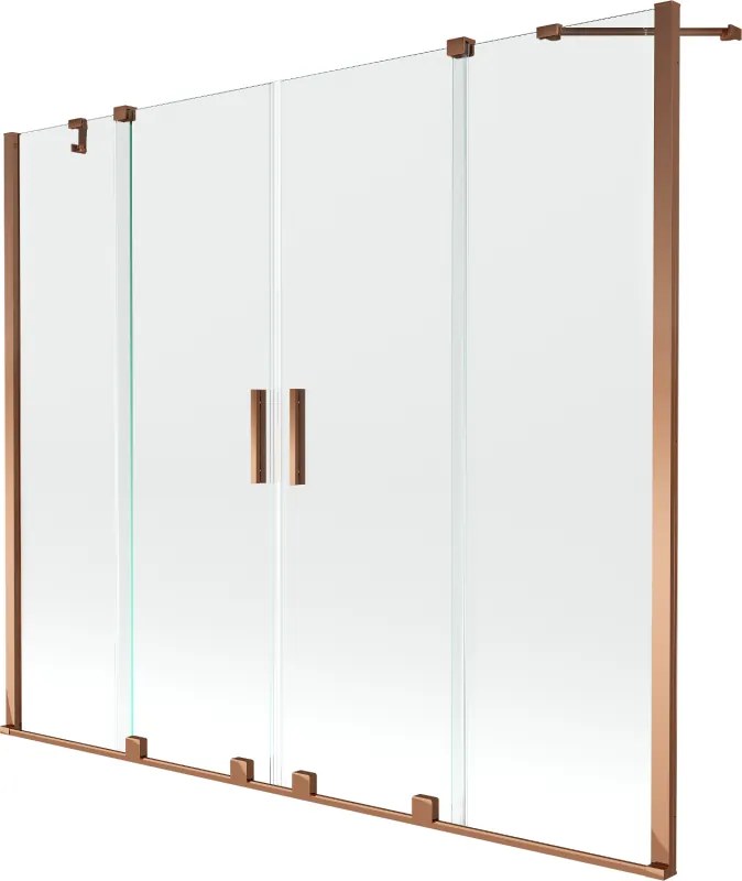 Mexen Velar Duo, vaňová zástena 2-krídlová s posuvnými dverami 190 x 150 cm, 8mm číre sklo, ružové zlato profil, 896-190-000-02-60