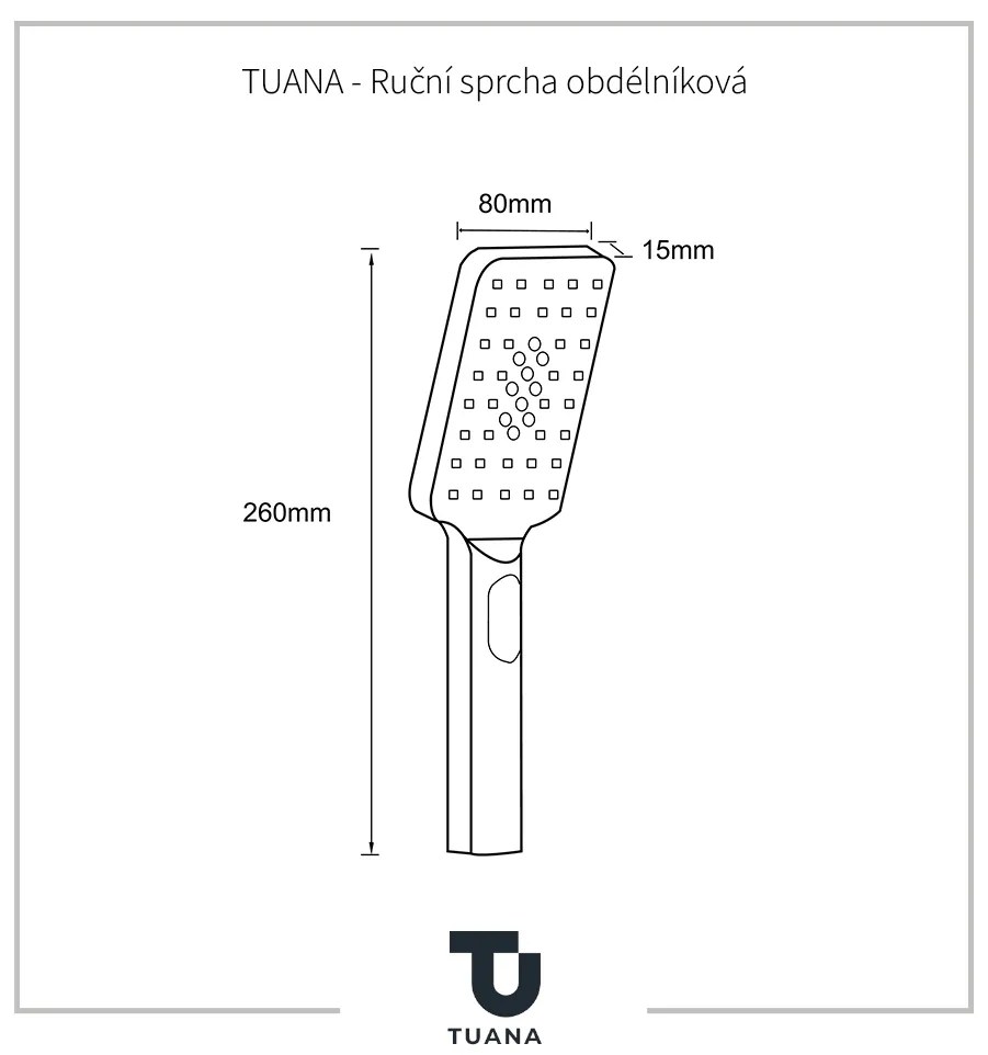 TUANA Tuana, obdĺžniková 1-bodová ručná sprchová súprava, 3 funkcie, čierna matná, CER-TU-475742