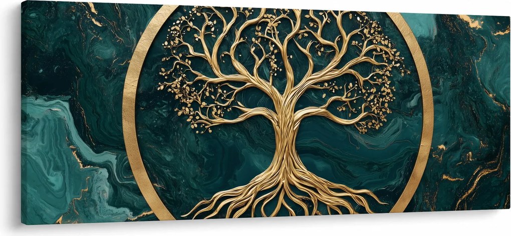 Obraz – Zlatý strom života v mramore (120x50 cm)