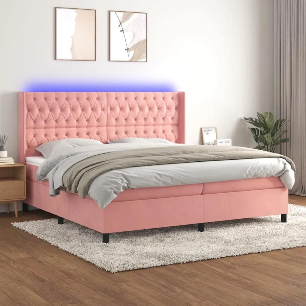 Posteľný rám boxsping s matracom a LED ružový 200x200 cm zamat 3139768