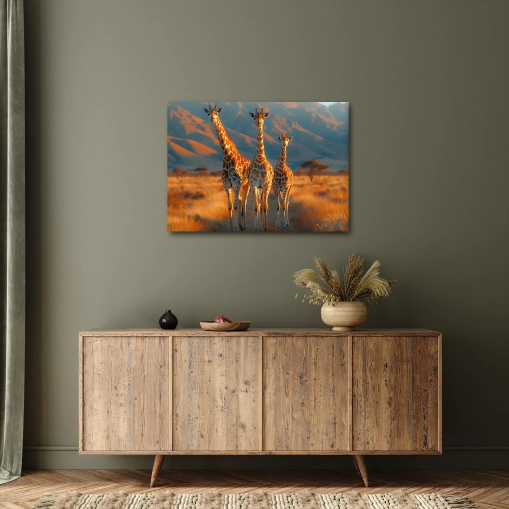 Obraz - Žirafy na pastvine (70x50 cm)