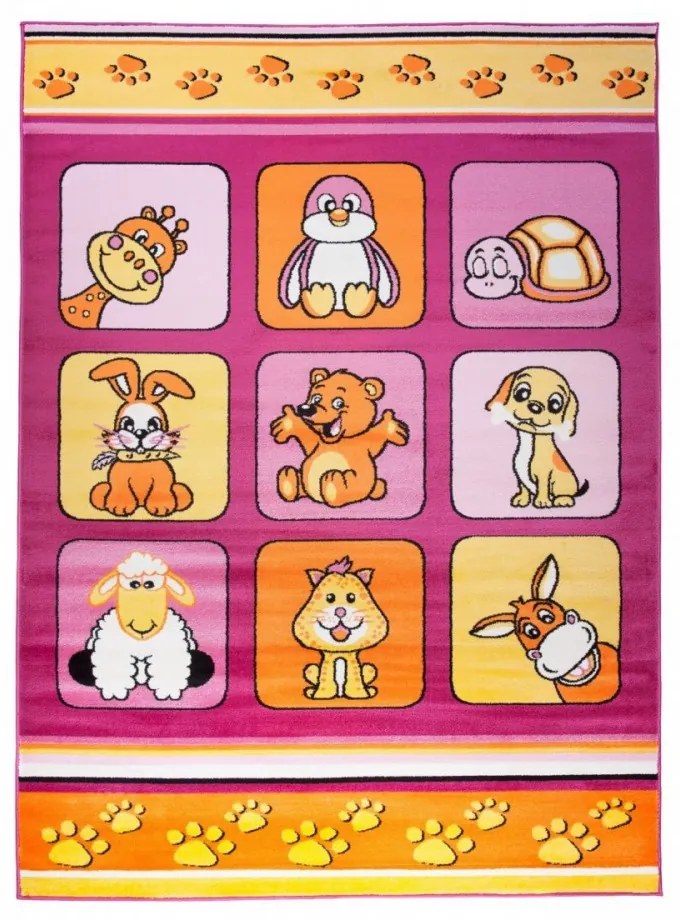 Detský kusový koberec Animals ružový, Velikosti 80x150cm