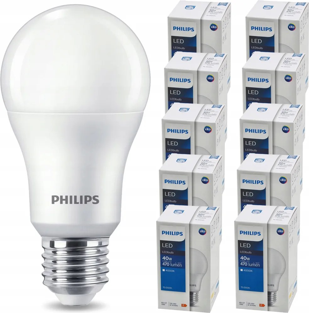 SADA 10 KS LED žiaroviek PHILIPS E27 4,9W 470 lm Neutrálna farba 4000K