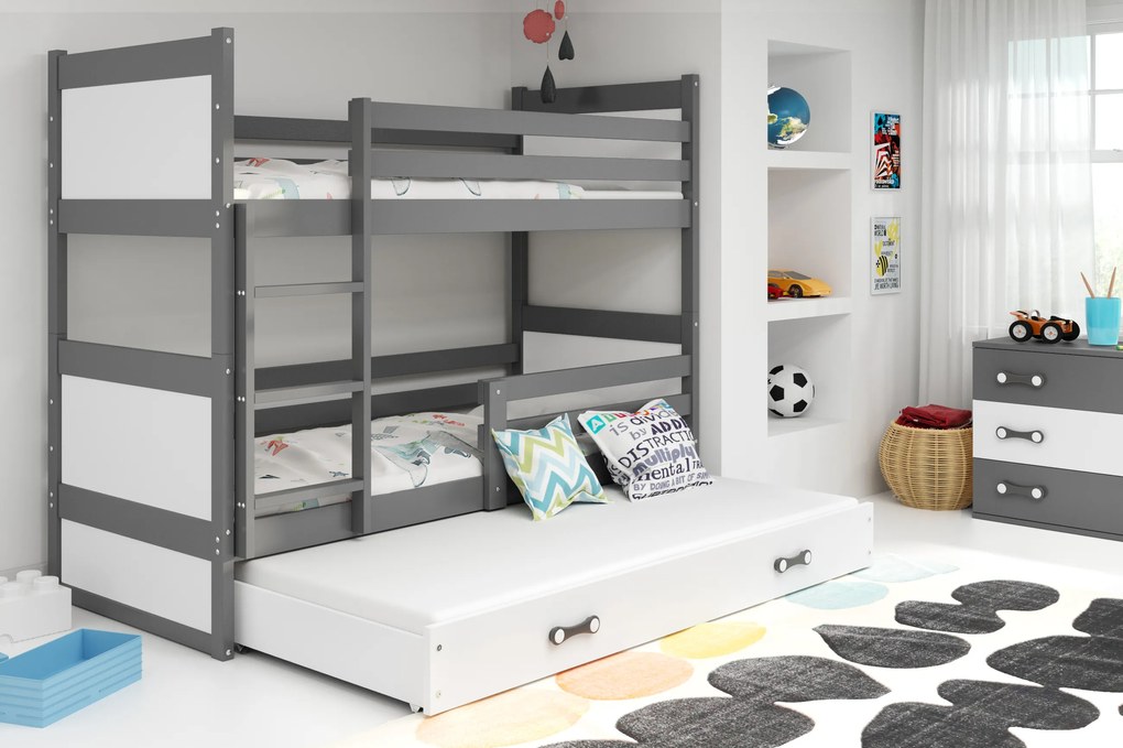 Interbeds Poschodová posteľ Rico 3 trojmiestna grafit 200cm x 90cm biela