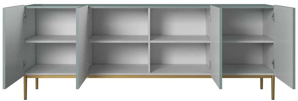 Komoda Nicole 200 cm - šalviová MDF / zlaté nožičky