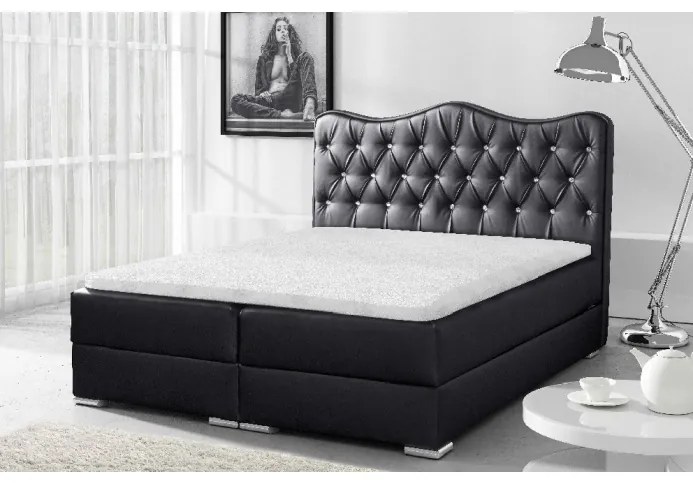 Luxusná kontinentálná posteľ Sultán čierna eko koža 140 + topper zdarma