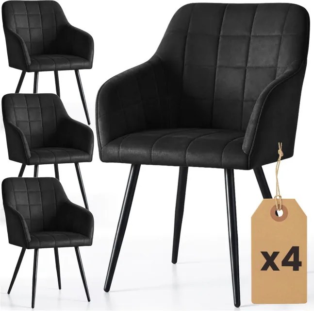 Sada štyroch jedálenských stoličiek LUXANO zamatové, čierne / čierne nohy (4 ks)