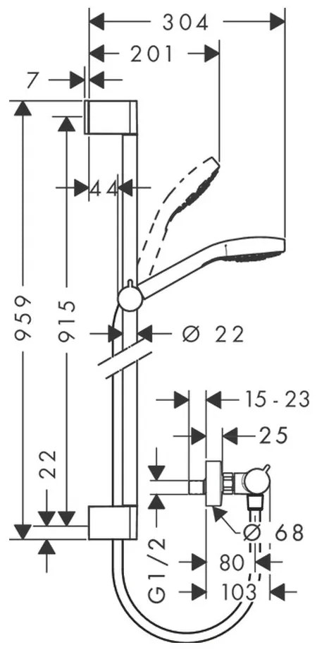 Hansgrohe Croma Select S, sprchová súprava Vario s termostatom Ecostat Comfort a sprchovou tyčou 90 cm, biela/chrómová, HAN-27014400