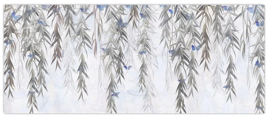 Obraz - Vŕbové vetvičky s motýľmi (120x50 cm)