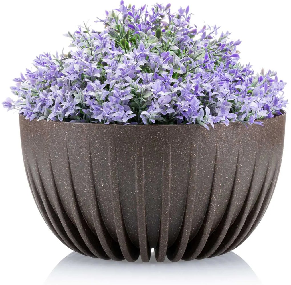 PLASTOVÝ KVETINÁČ STRIPPED ECO SADA 2KS 16X30 CM+15X24 CM TMAVOHNEDÁ