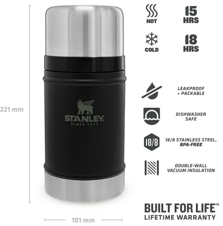 Čierna termoska na jedlo z nehrdzavejúcej ocele 700 ml Legendary Classic Black – Stanley