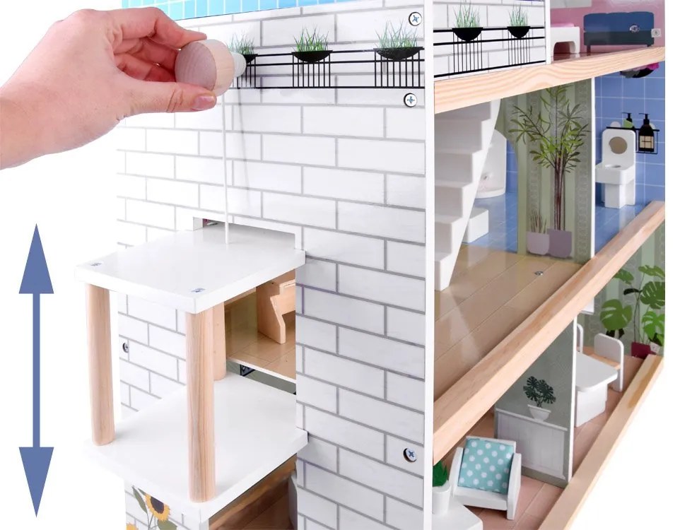 Jokomisiada Drevený domček pre bábiky + bazén, výťah, nábytok ZA4835