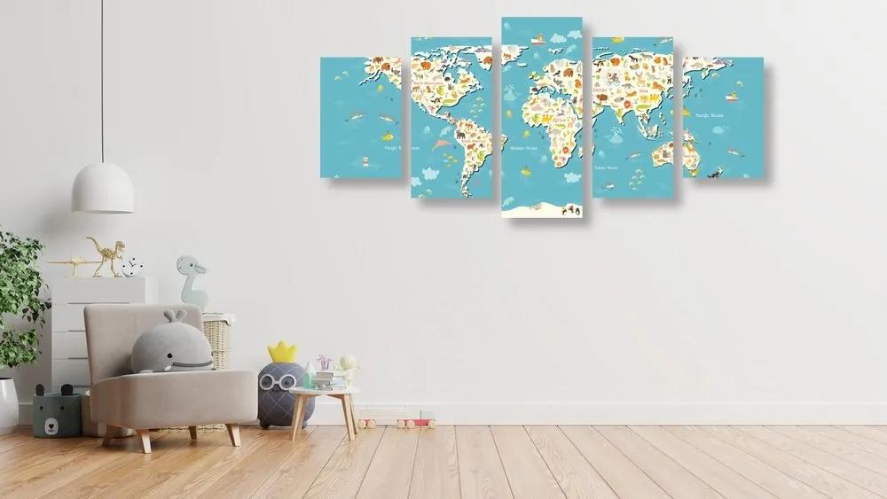 5-dielny obraz detská mapa so zvieratkami - 100x50
