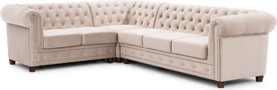 Béžová zamatová rozkladacia rohová pohovka (ľavý roh/do L) York Blik – Ropez