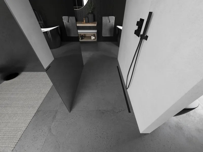 Mexen Kioto, sprchová zástena Walk-In 100 x 200 cm, 8mm sklo vzor zrkadlo, grafitový profil, 800-100-002-95-50