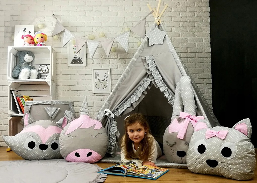 Detský stan TEEPEE (TÍPÍ) LUXURY s doplnkami - RUŽOVÁ ZOO