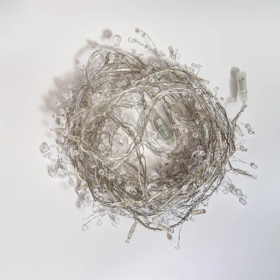 DECOLED Světelný řetěz s krystalky 8 m, ledově bílá s flash, Eco Fix