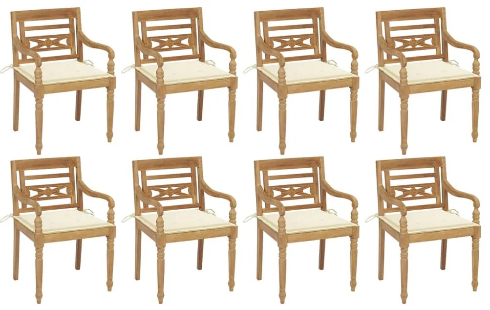 Batavia stoličky s podložkami 8 ks tíkový masív 3073351