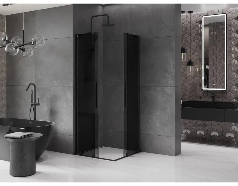 Mexen Velar L Duo, sprchový kút s posuvnými dverami 80 x 80 cm, 8mm šedé sklo, čierna matná, 871-080-080-02-43-70