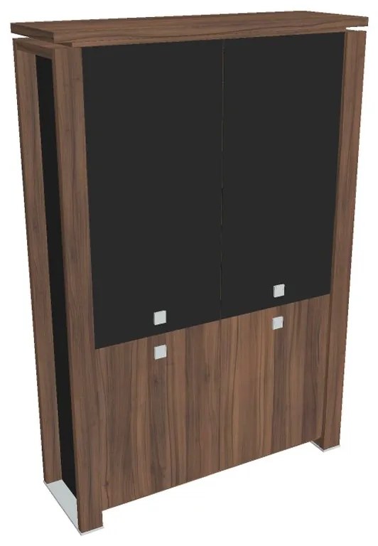 Vysoká skriňa Verno+ S 140 x 46 x 210 cm, kombinované dvere, orech / čierna