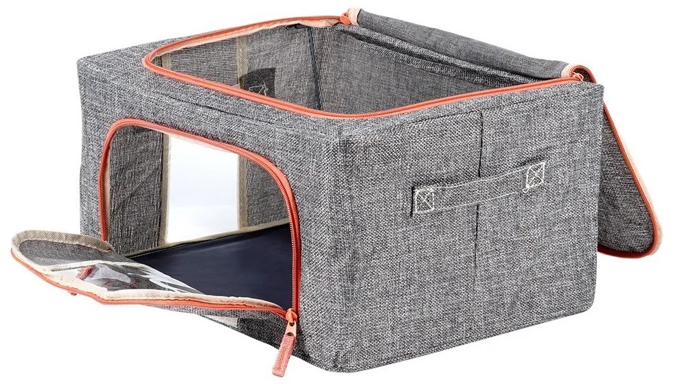 Látkový pevný box na uskladnenie textilu, sivý PILLOW 40x 30 x 20 cm (22l)