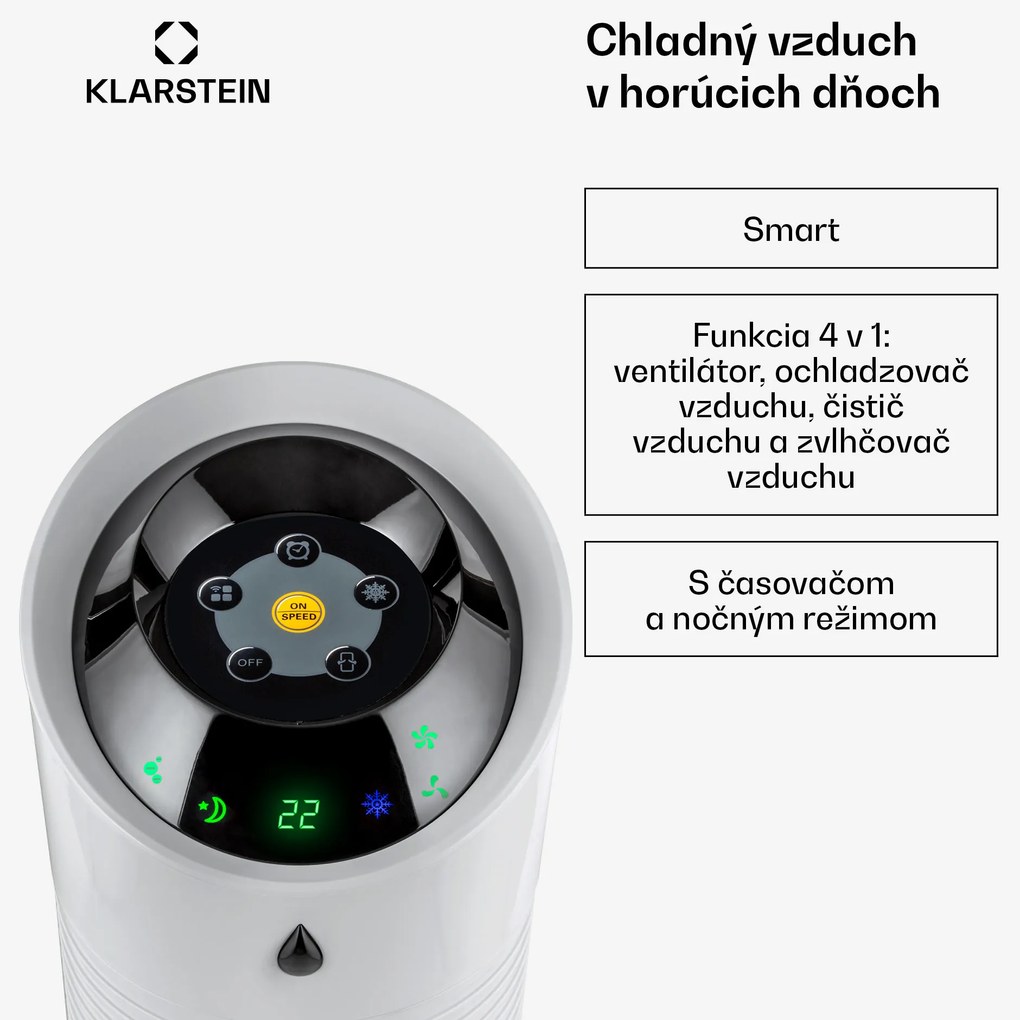 Klarstein Skyscraper Ice Smart, 4-v-1 ochladzovač vzduchu, ventilátor, 210m³/h, WiFi, diaľkové ovládanie