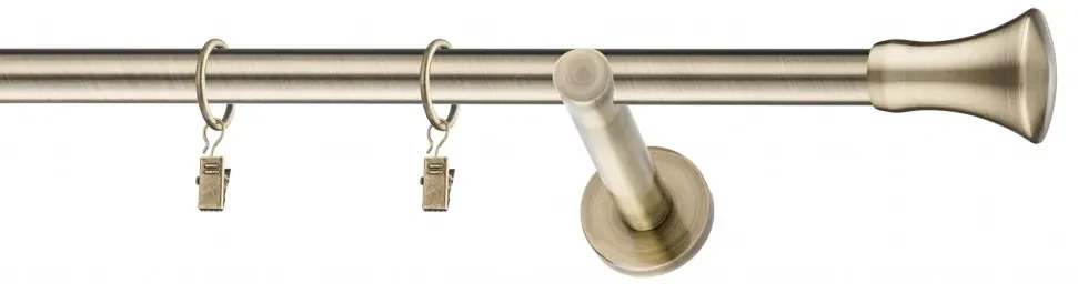 Dekorstudio Mosadzná jednoradová garniža MONACO 19mm Dĺžka: 220cm, Typ uchytenia: Držiak otvorený, Typ príslušenstva: Krúžky tiché so štipcami
