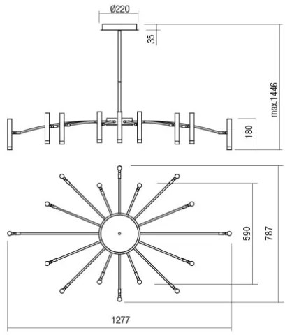 Redo 01-3450 - LED Stmievateľný luster na tyči RAYEN LED/80W/230V CRI 90 zlatá