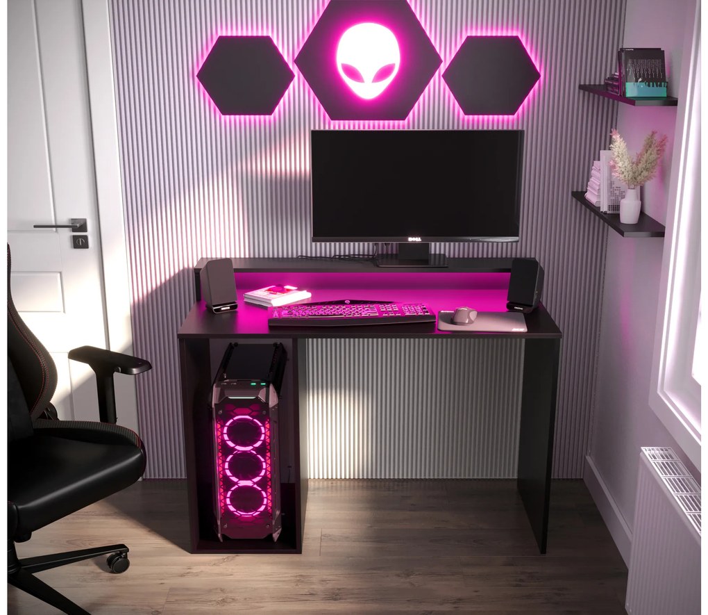 Herný PC stolík Garrick 2 (čierny) (s LED RGB osvetlením). Akcia -18%. Vlastná spoľahlivá doprava až k Vám domov. 1064135