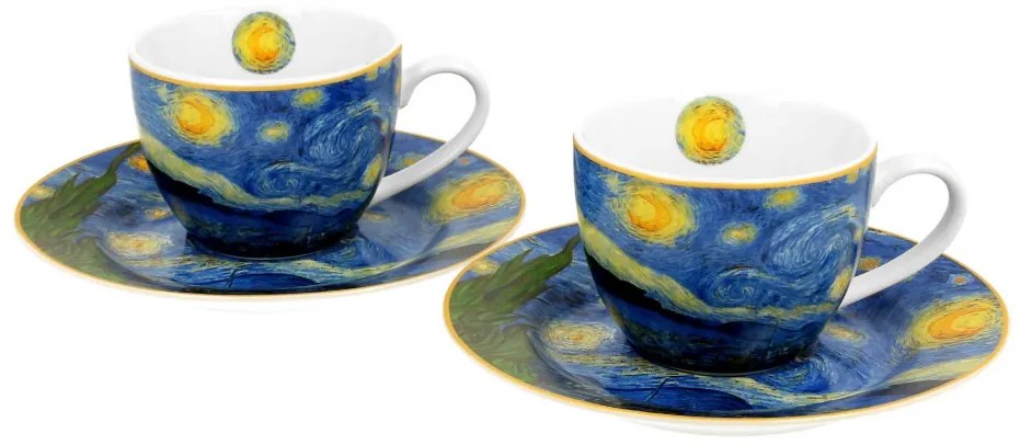 Sada šálků s podšálkem espresso Van Gogh STARRY NIGHT 2 ks 90 ml modrá